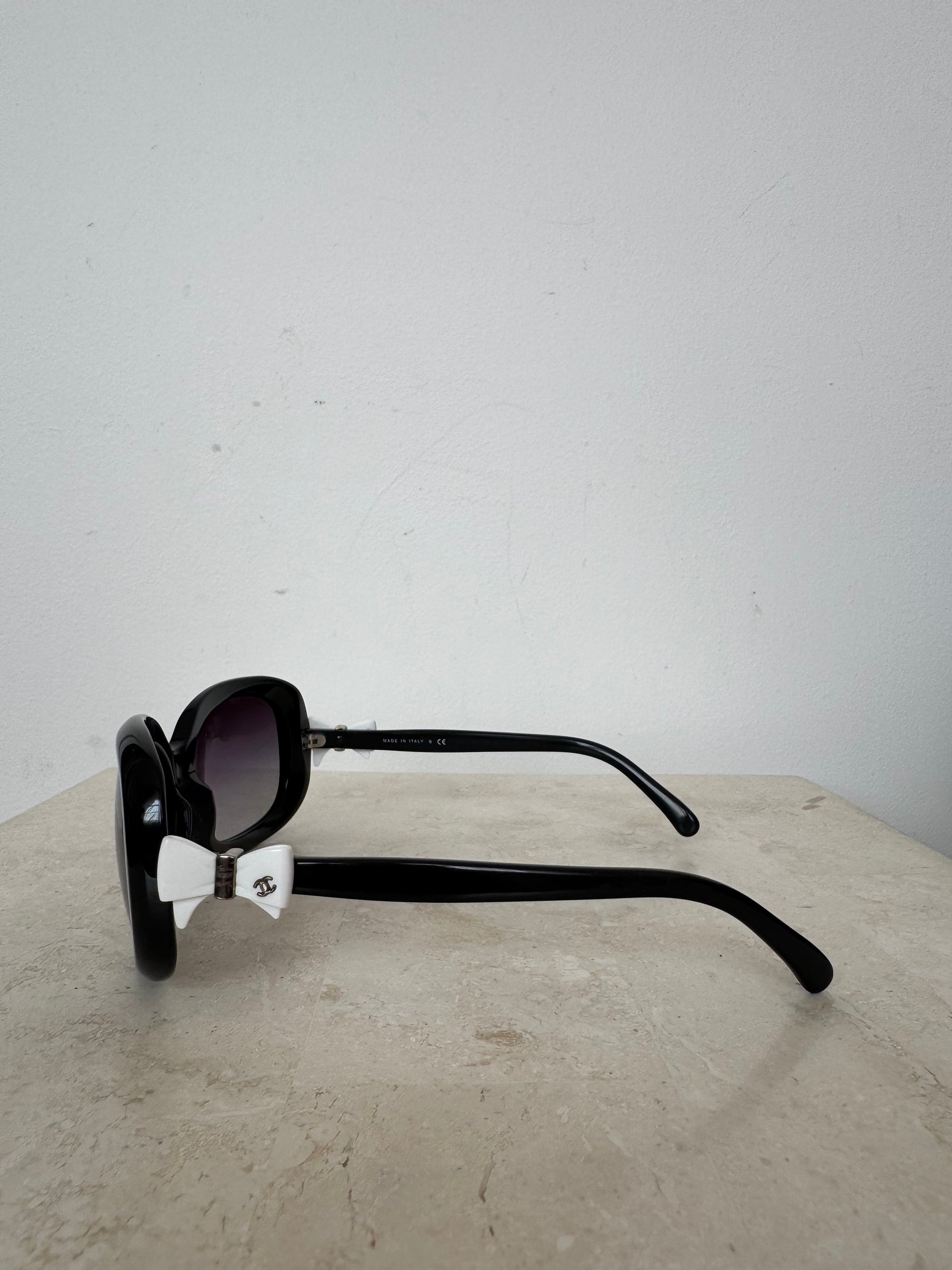 Chanel Black Rectangular Bow Detail Sunglasses
