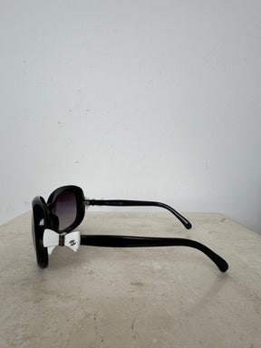 Chanel Black Rectangular Bow Detail Sunglasses