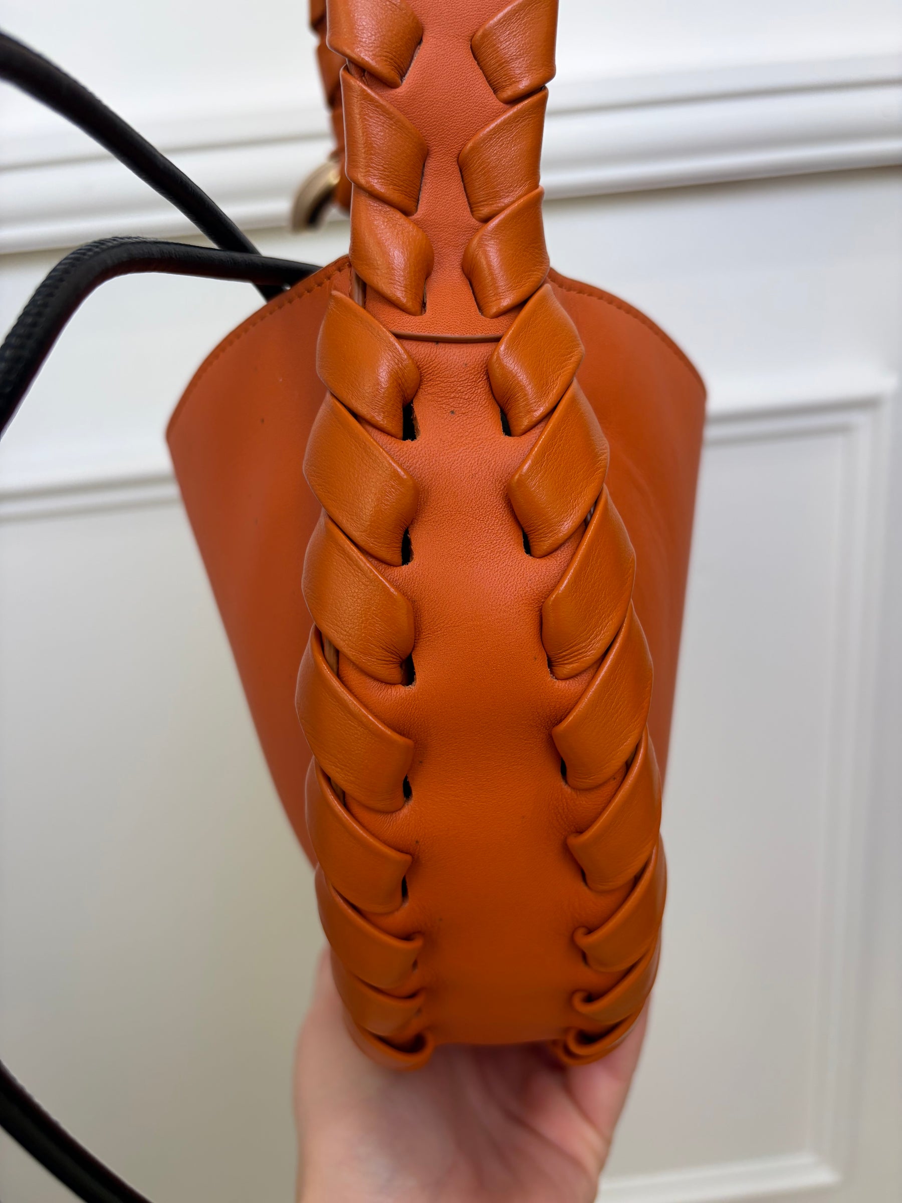 Chloe Orange Leather Braided Mate Crossbody Bag