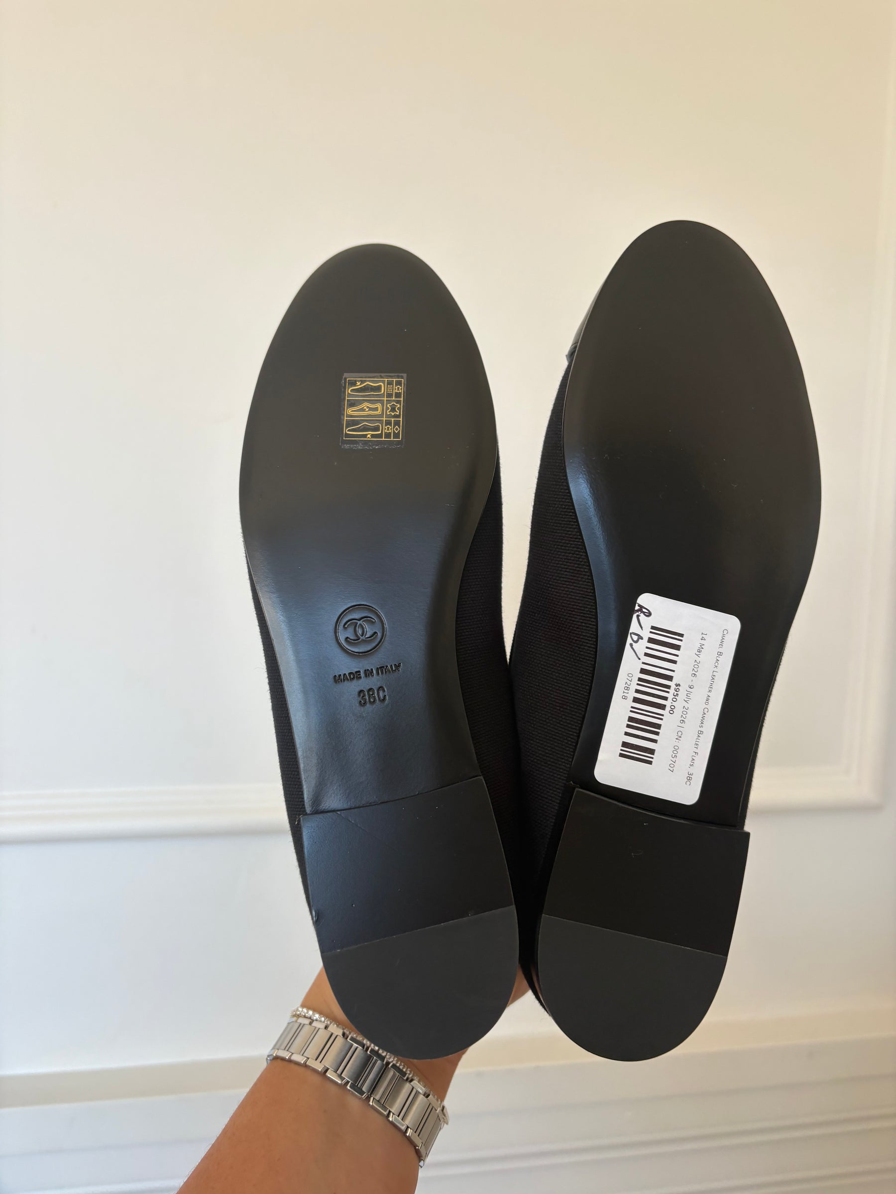 Chanel Black Leather and Canvas Ballet Flats, 38C