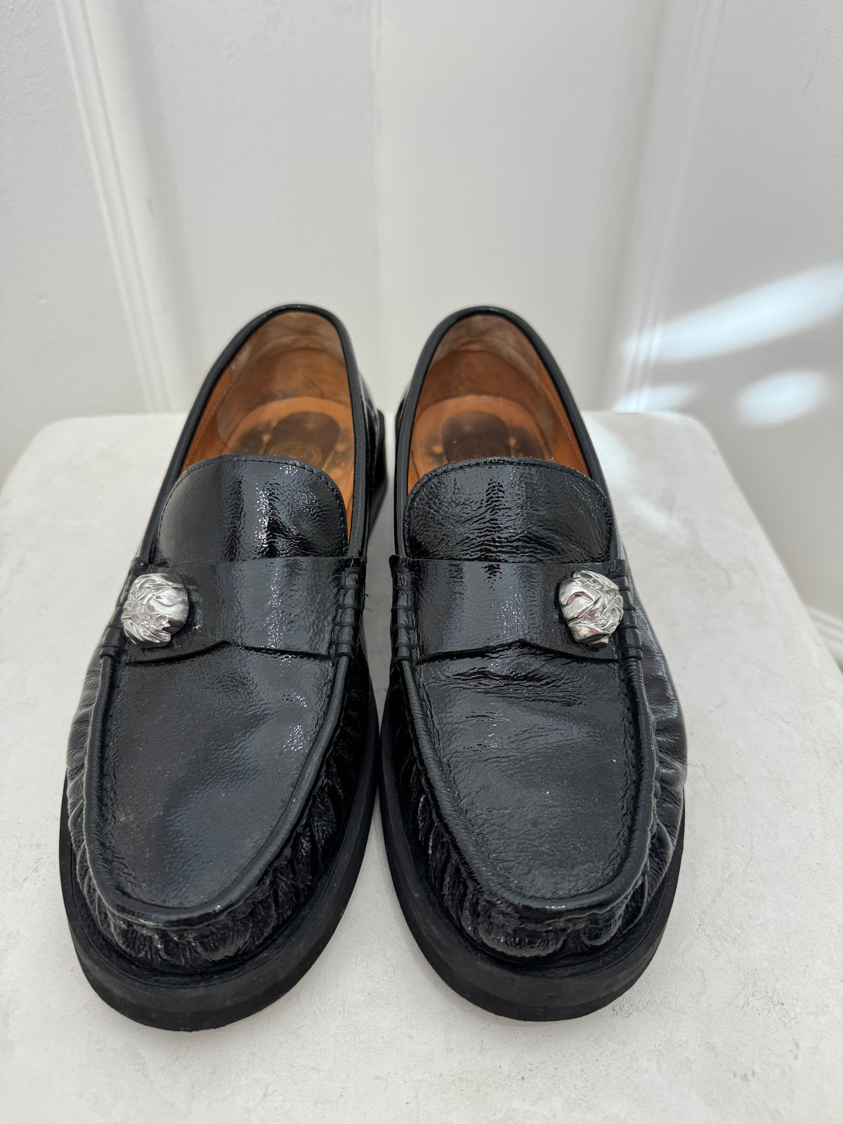 Ganni Black Patent Loafer with Silver Detail, 41
