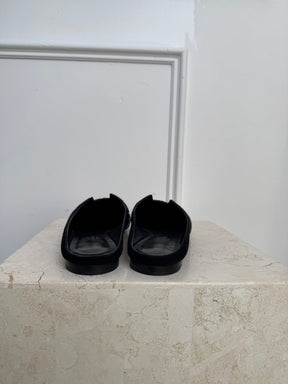 Hermès Black Suede and Glitter Roxanne Mules