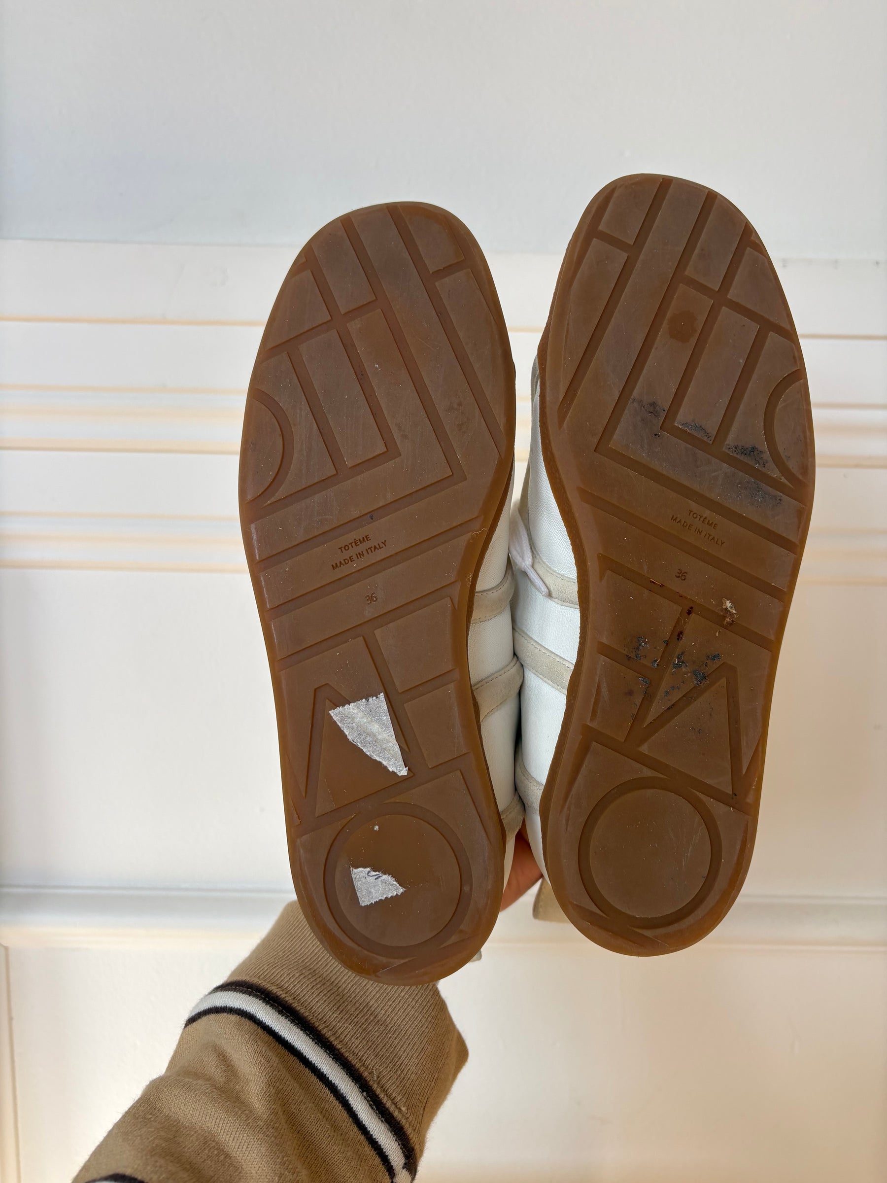 Totême White Leather and Suede Logo Sneakers, 36
