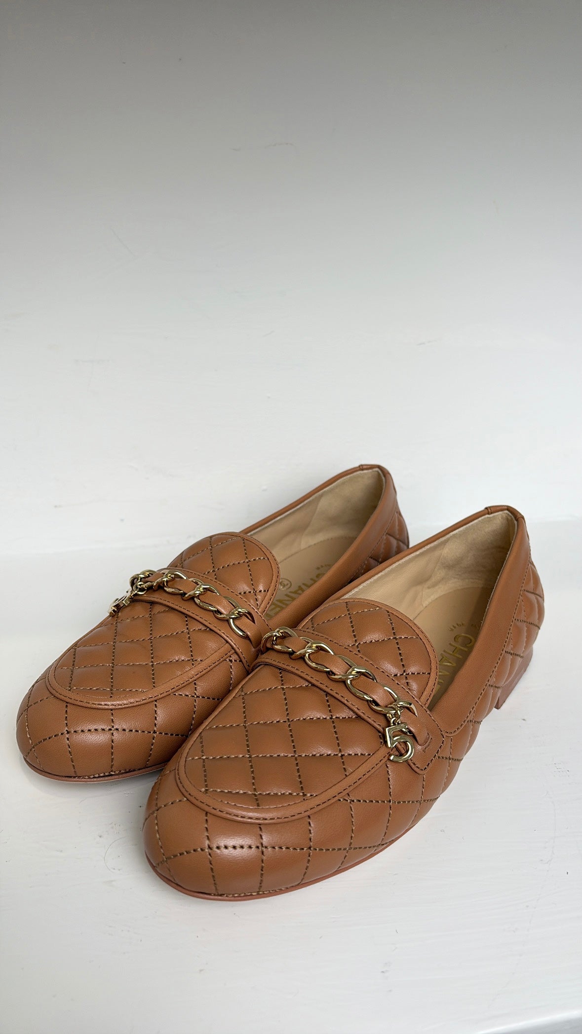 Chanel Tan Quilted Leather Loafer Flats, 36 C