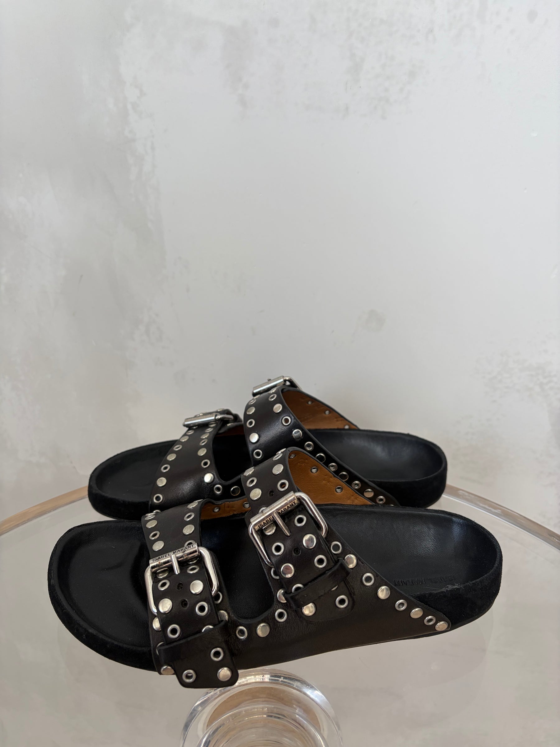 Isabel Marant Black Leather Studded Slides, 36