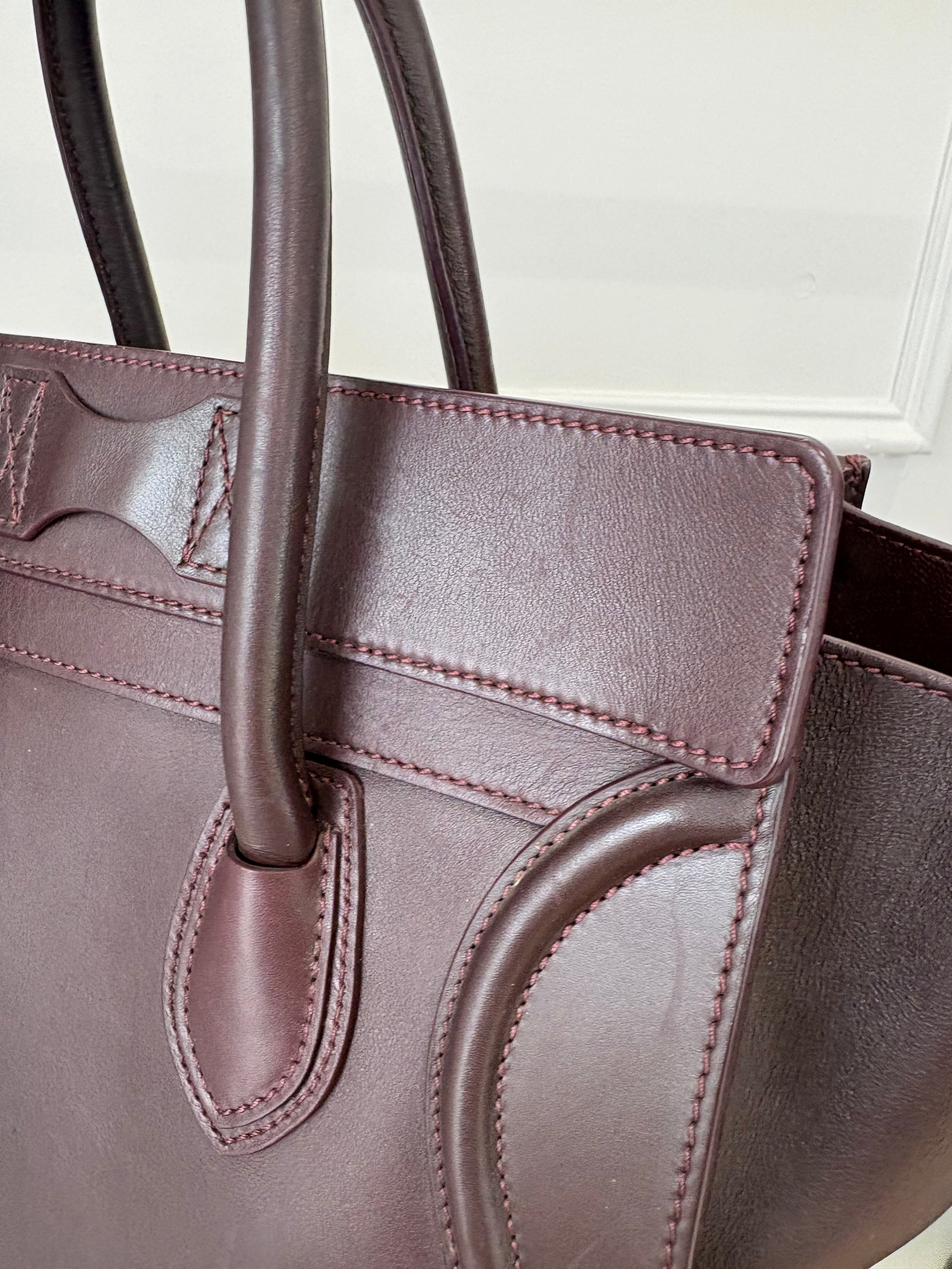 Celine Burgundy Leather Mini Luggage Tote