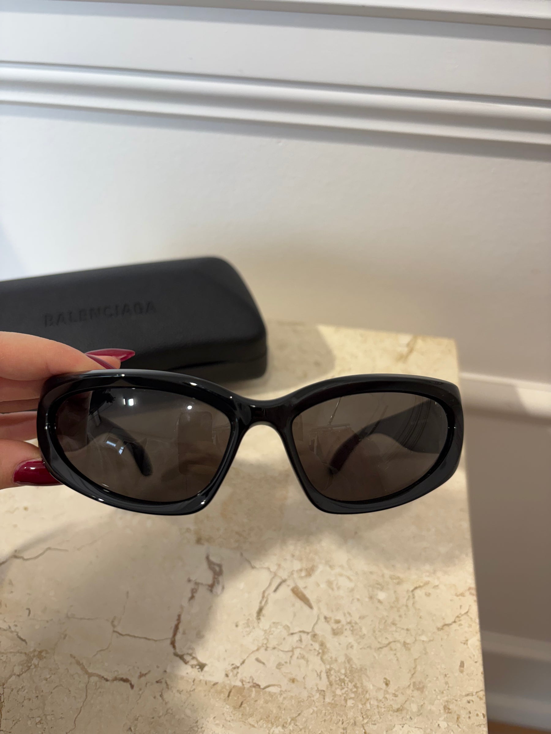 Balenciaga Black Wrap Around Sunglasses
