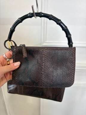 Gucci Snake Skin Shoulder Bag And Pouch Bamboo Handle