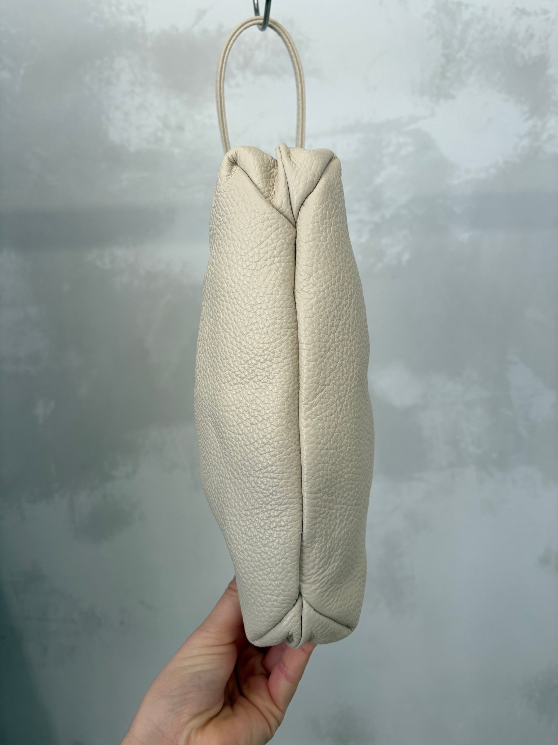 A-ESQUE Cream Leather Pouch Shoulder Bag