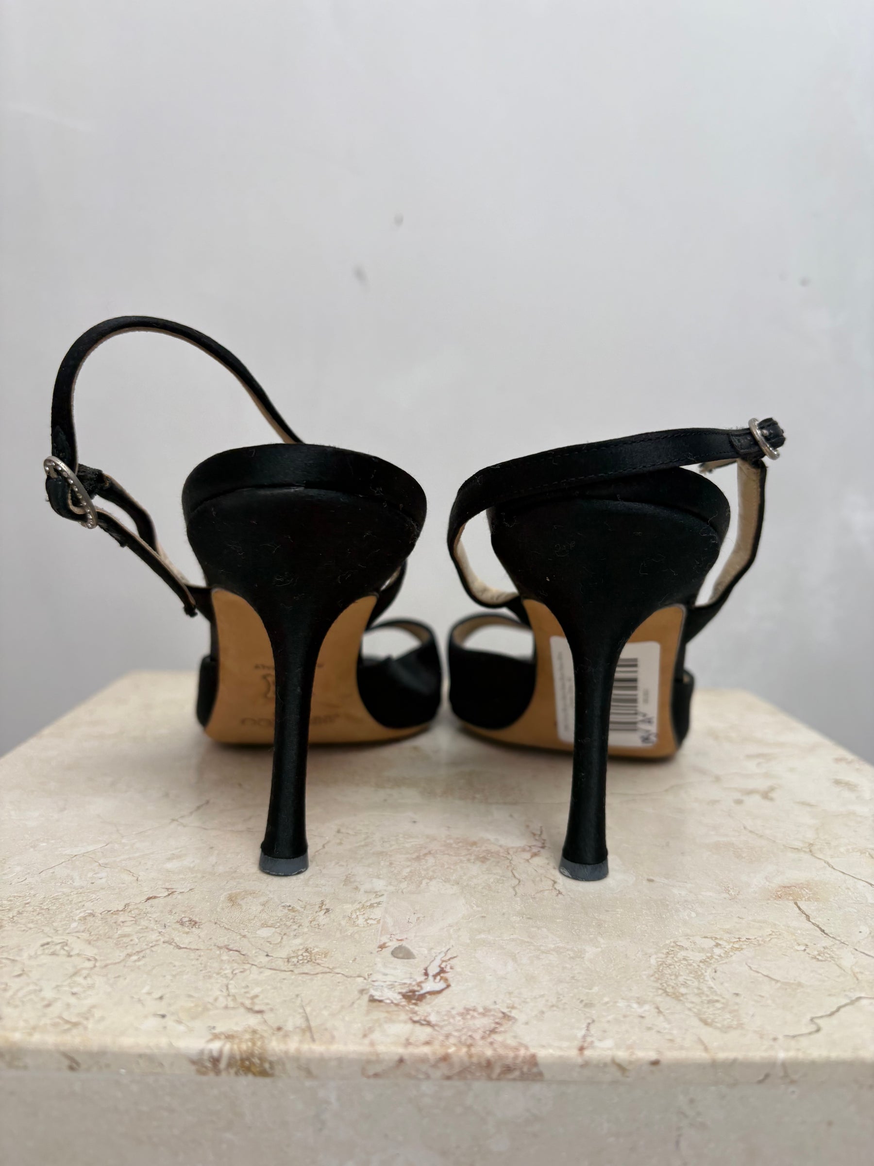 Jimmy Choo Black Satin Sling Back Heels With Crystal Detail, 41