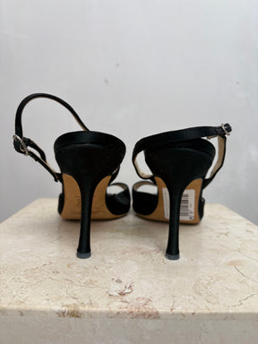 Jimmy Choo Black Satin Sling Back Heels With Crystal Detail, 41