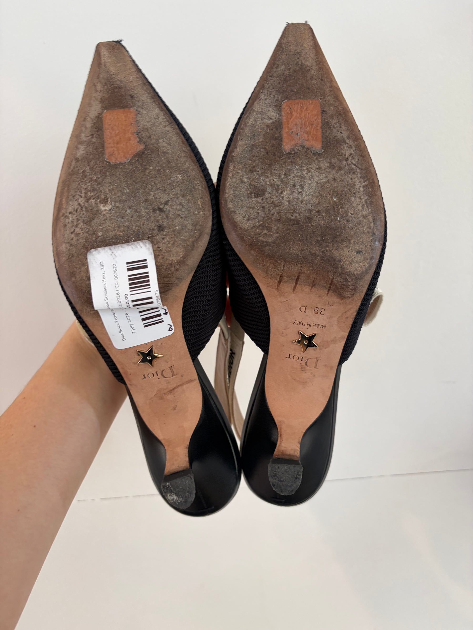 Dior Black Technical J'adior Slingback Heels, 39D