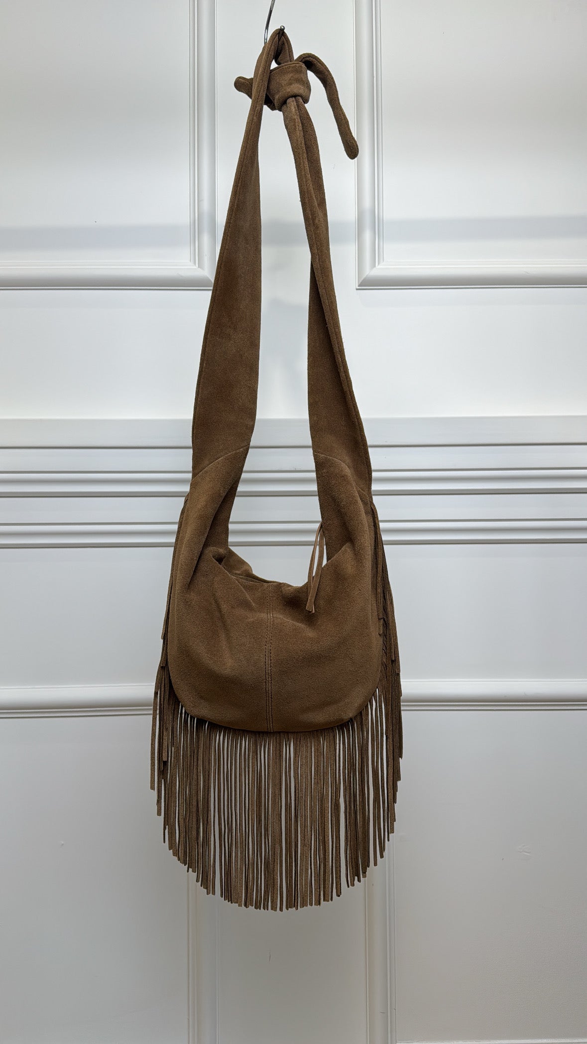 Maje Brown Suede Fringed Crossbody Bag