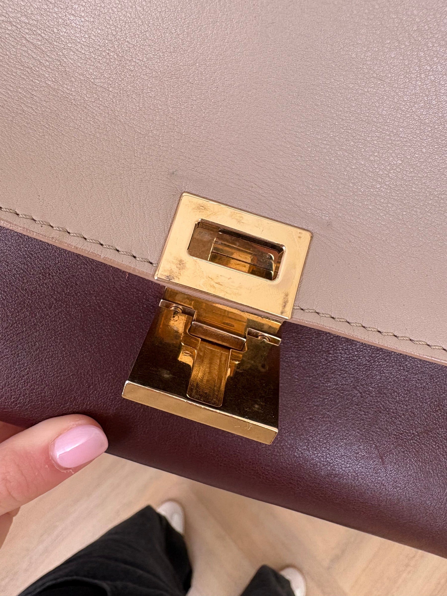 Celine Burgundy and Beige Leather and Suede Trapeze Bag