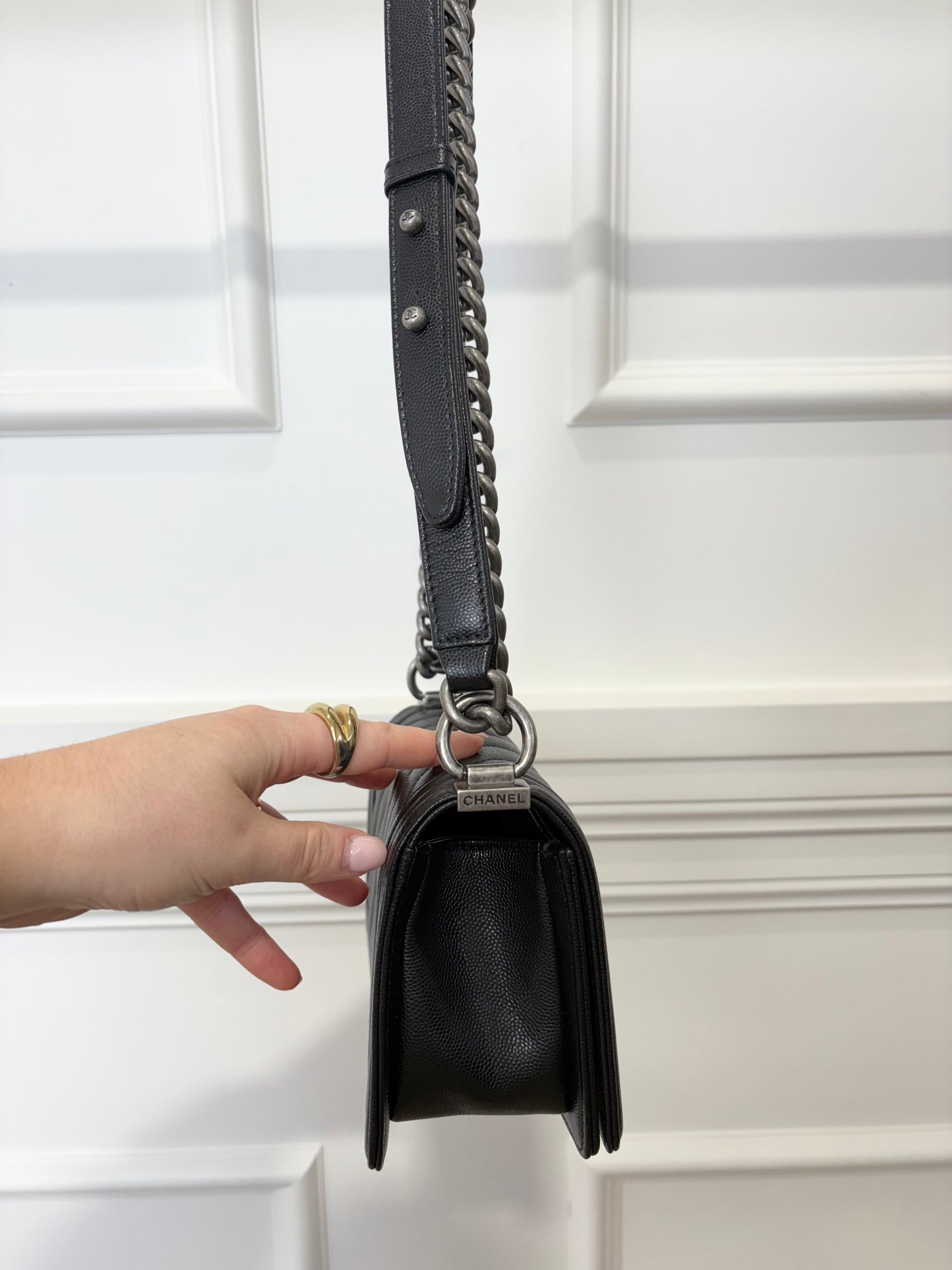 Chanel Black Caviar Leather Small Boy Bag with Ruthenium Hardware