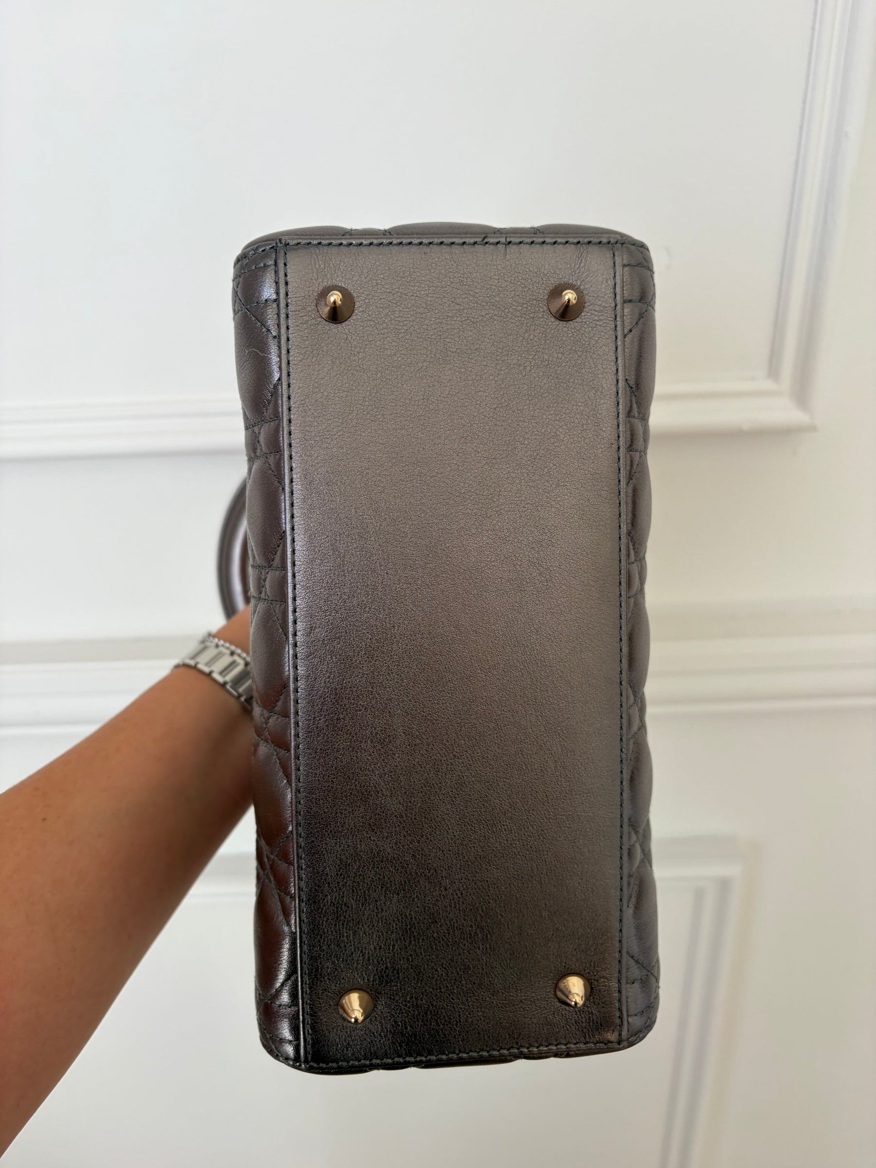 Dior Pewter Cannage Leather Medium Lady Dior