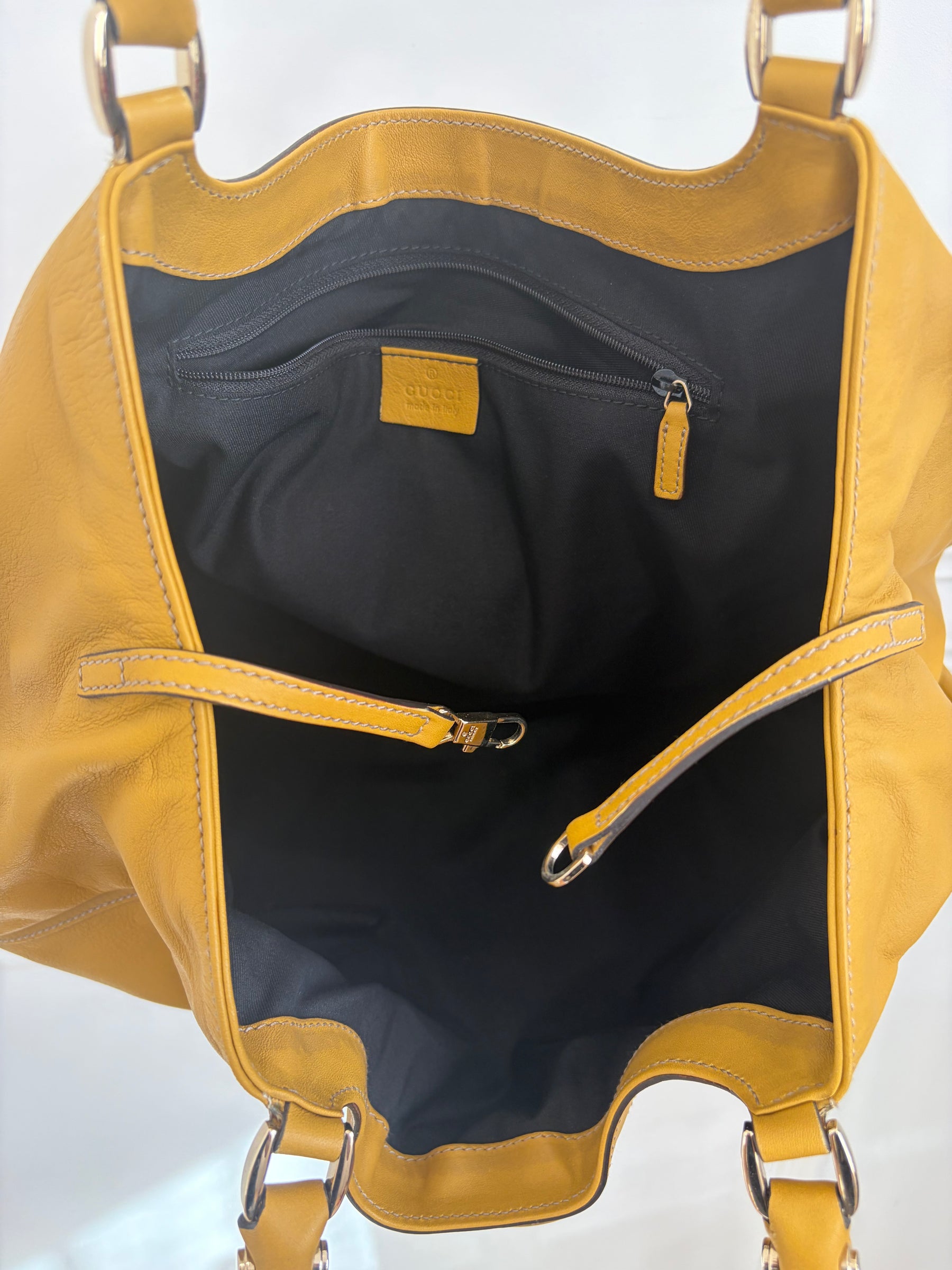 Gucci Mustard Leather Abbey D-Ring Hobo Bag