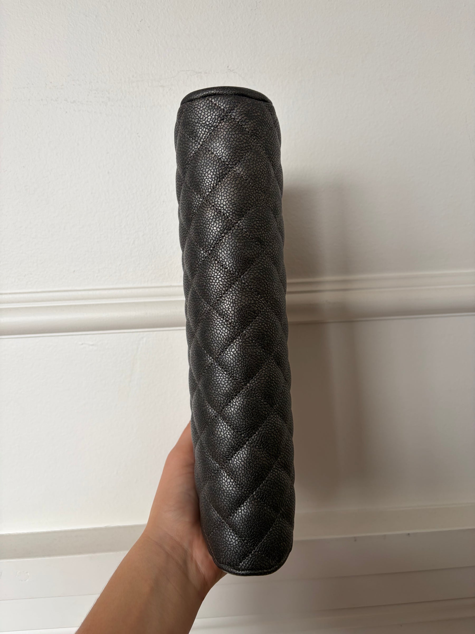 Chanel Pewter Caviar Leather Timeless CC Clutch