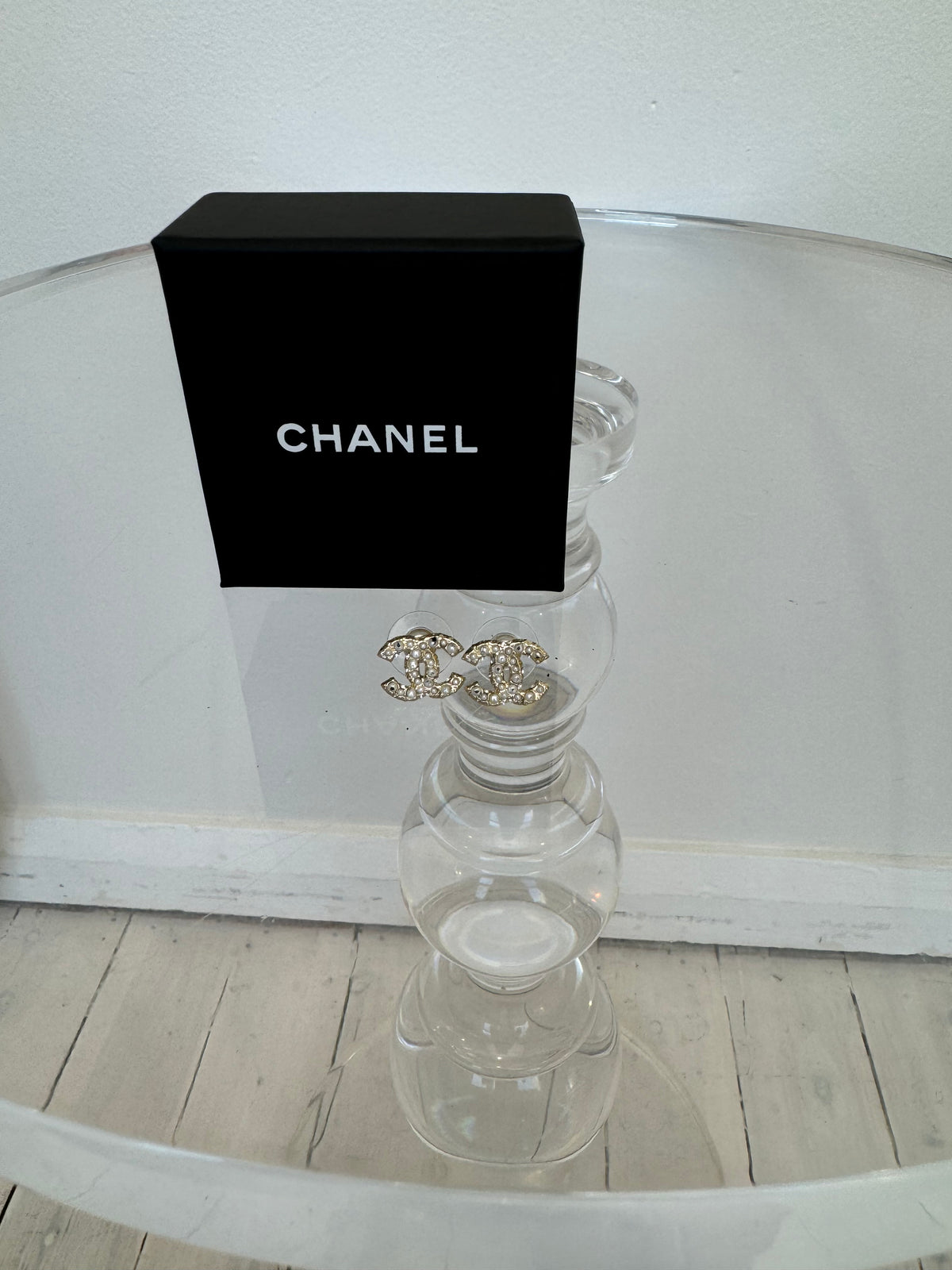 Chanel Gold Tone and Pearl Mini CC Studs