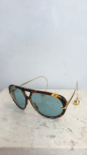 Bottega Veneta Tortoiseshell Drop Aviator Sunglasses