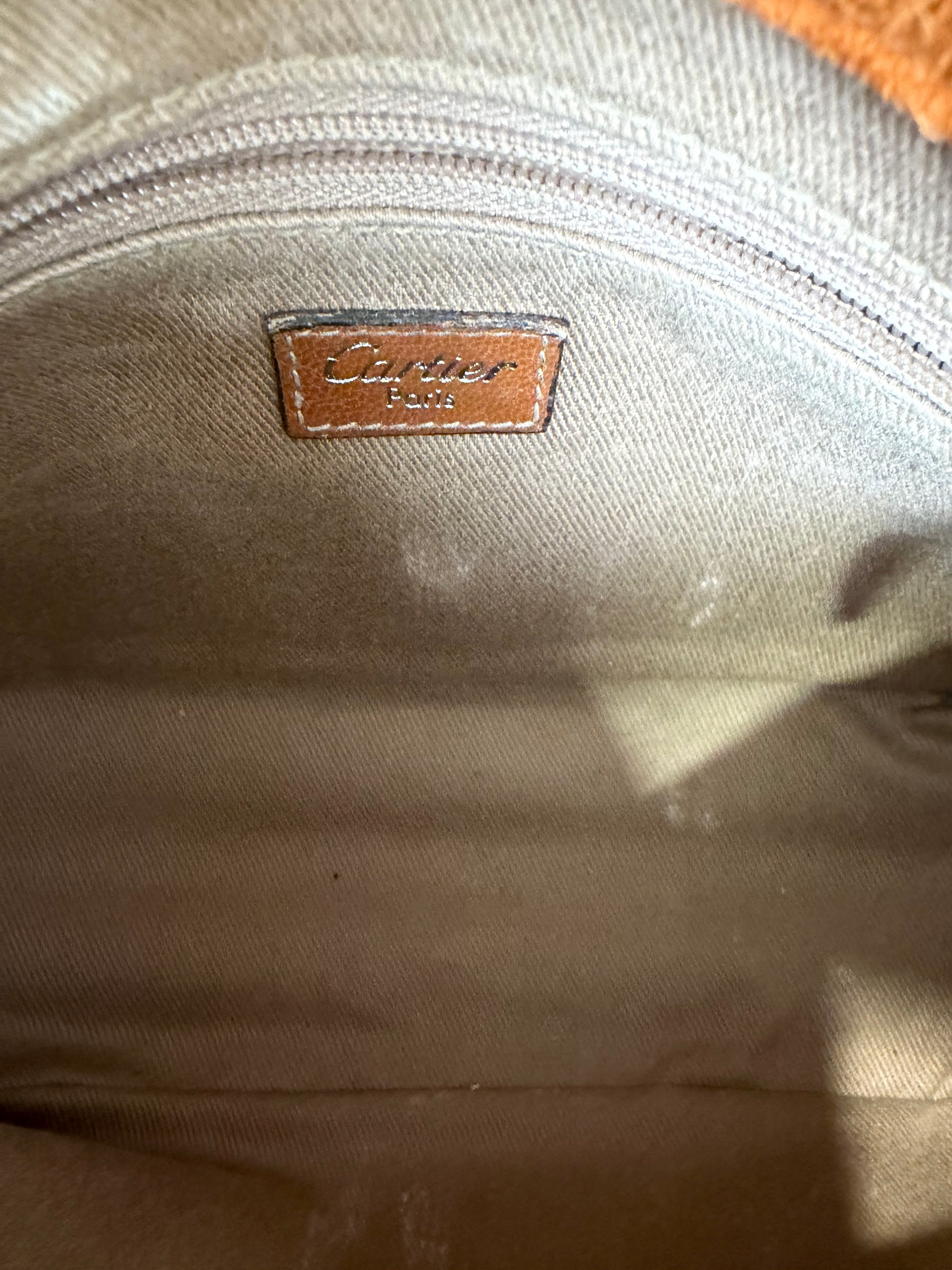 Cartier Tan Python Embossed Leather and Suede Shoulder Bag