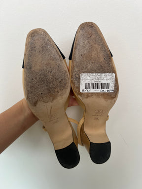 Chanel Beige And Black Sling Back Heels, 39 C