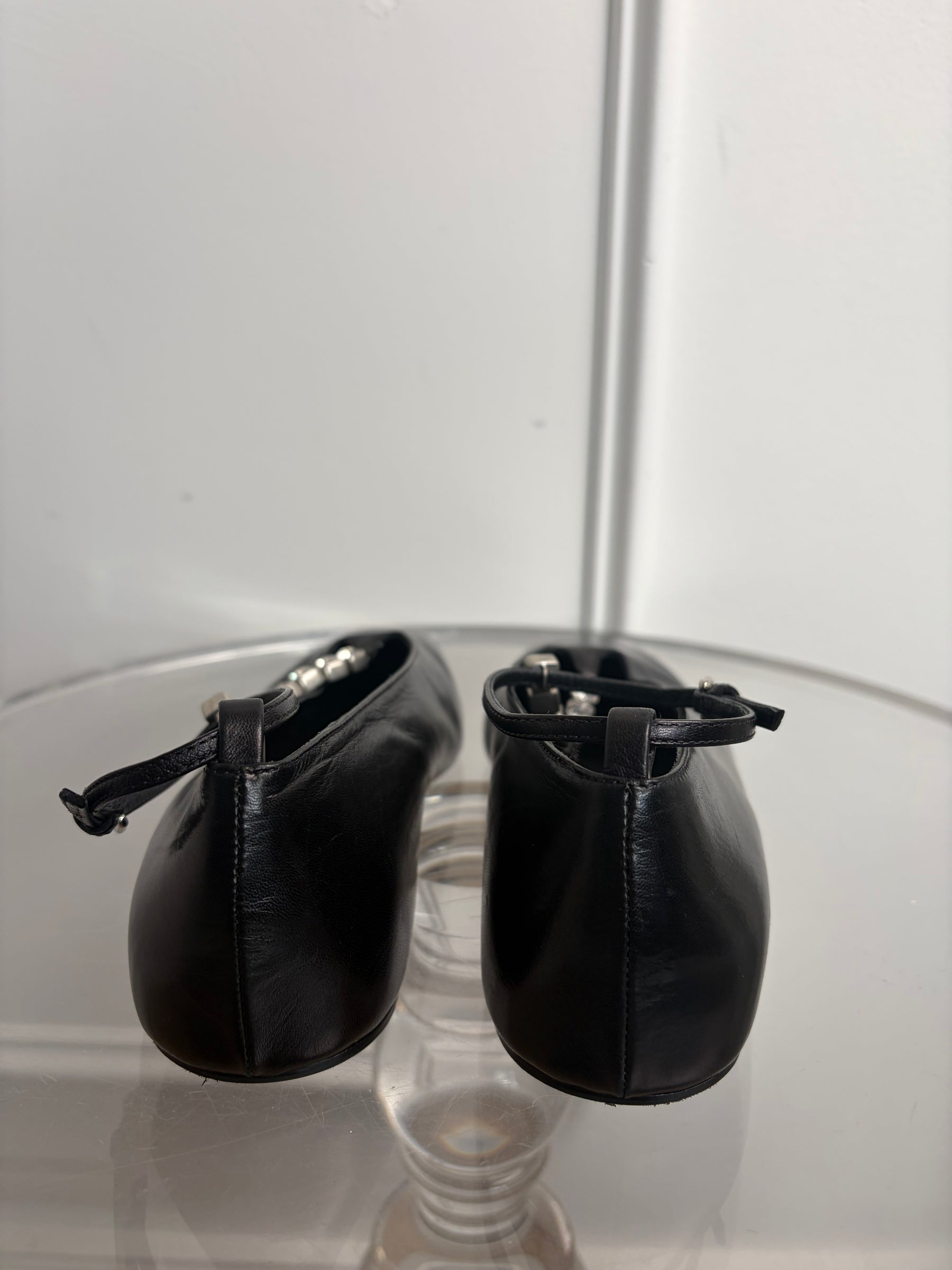 Jill Sandler rystal Embellished Leather Ballet Flats In Black, 36.5