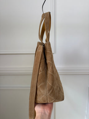 Chanel Beige Suede Wild Stitch Tote Bag with Shoulder Strap