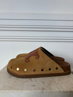 Celine Triomphe Suede Mules, 38
