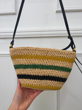 Loewe Natural Green Yellow and Black Leather Raffia Crossbody Pouch