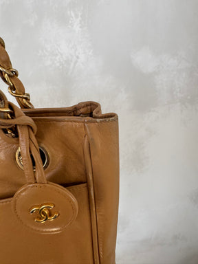 Chanel Beige Leather Quilted Base Tote