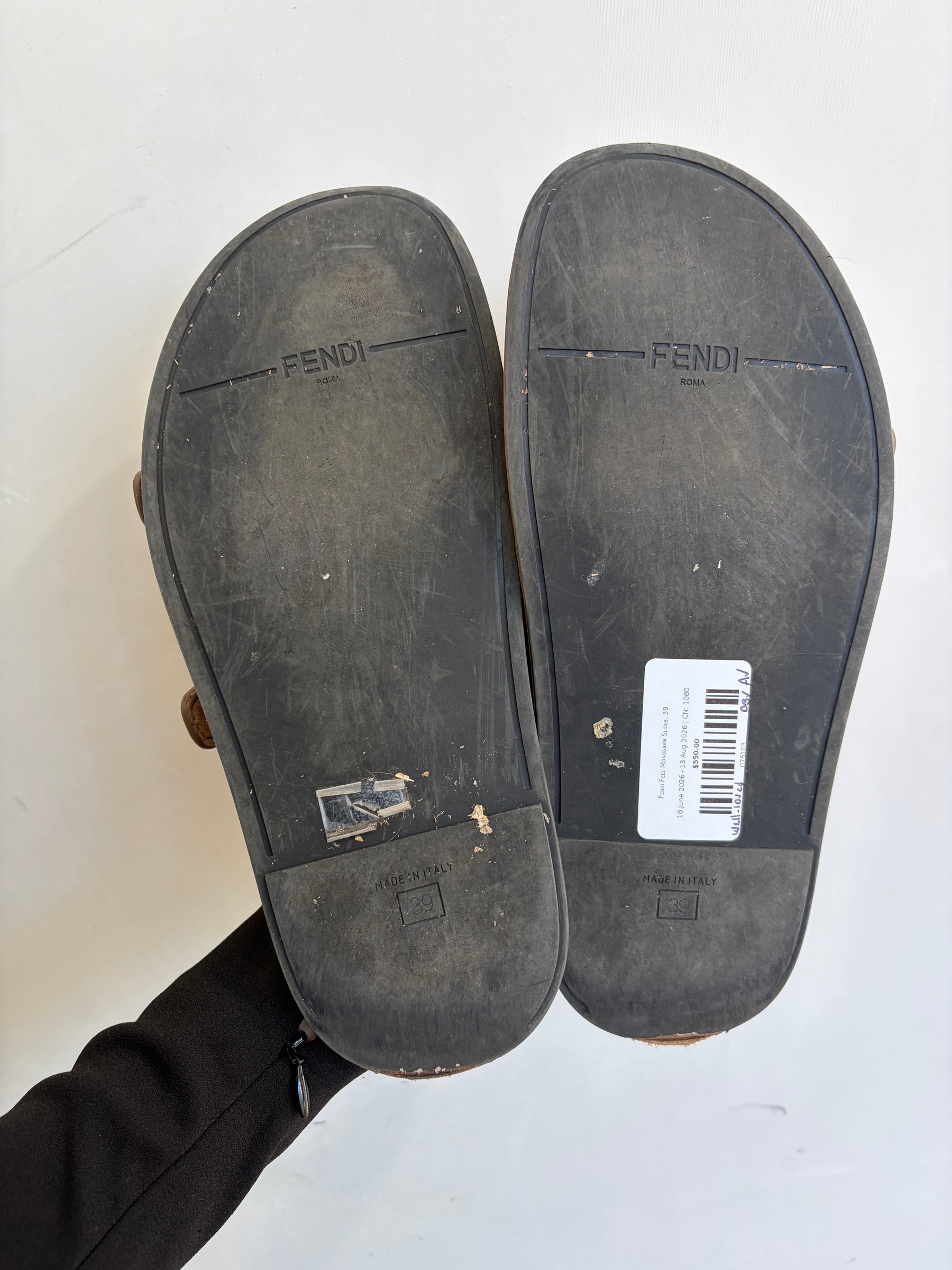 Fendi Feel Monogram Slides, 39