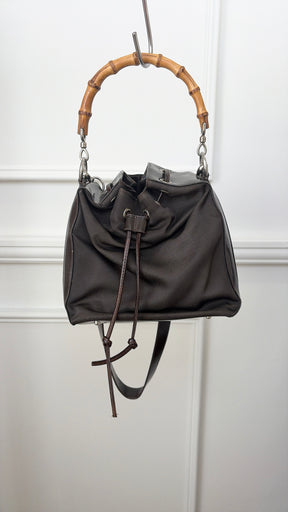 Gucci Vintage Bamboo Nylong Leather Bucket Bag, 8 AU