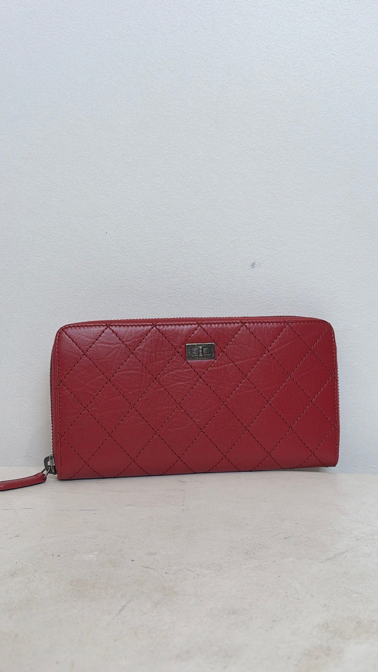 Chanel Red Quilted Leather Zip Around Reissue Wallet