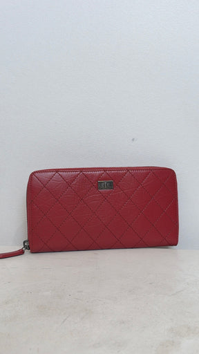 Chanel Red Quilted Leather Zip Around Reissue Wallet