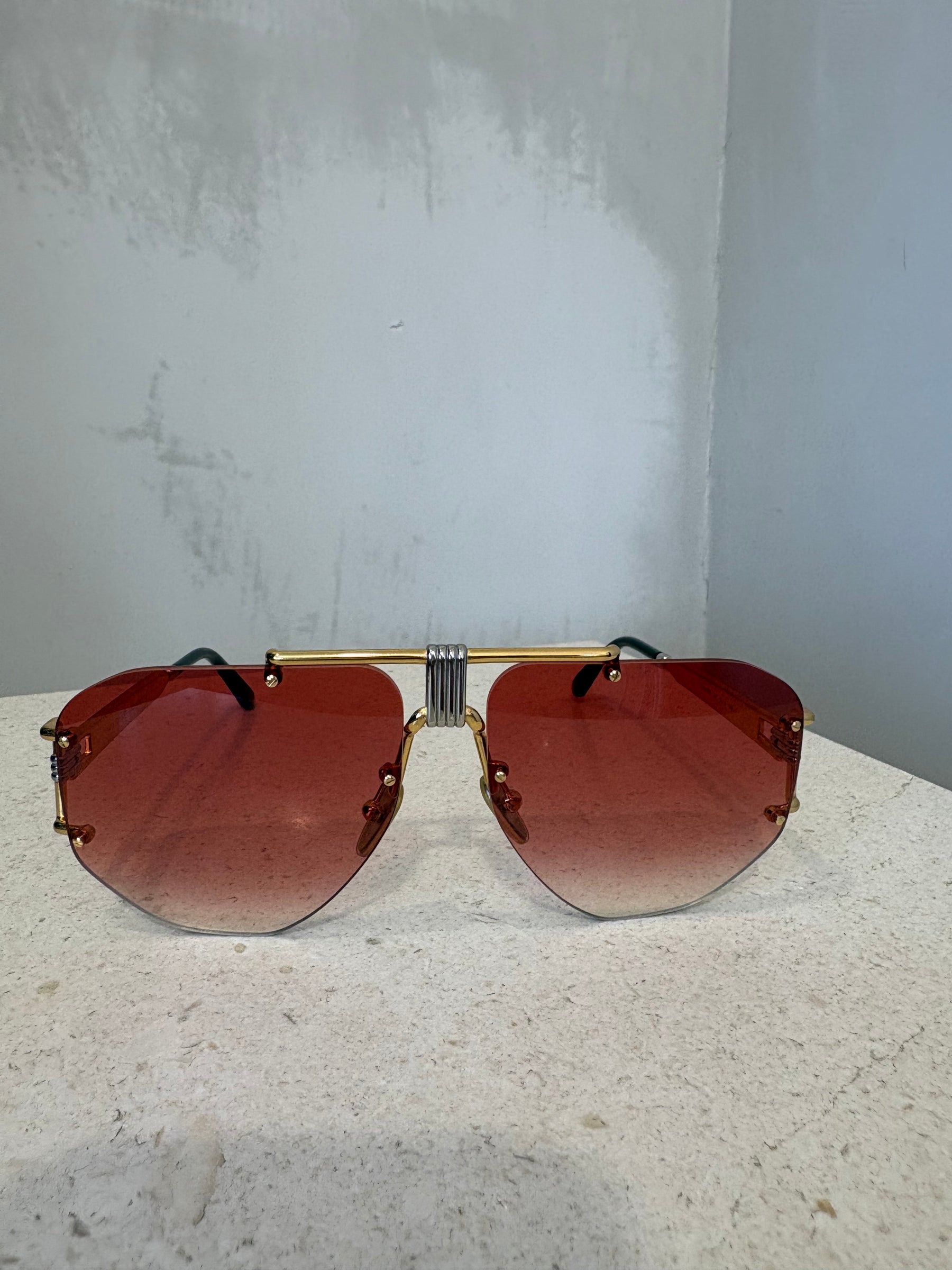 CELINE Pink Lensed Gold Silver Framed Sunglasses
