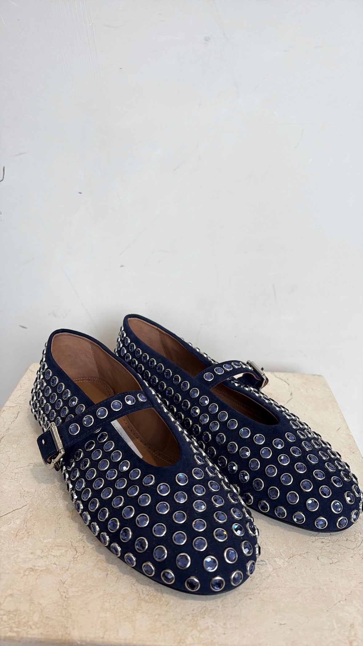 Alaia Studded Mary Jane Flats In Navy, 37