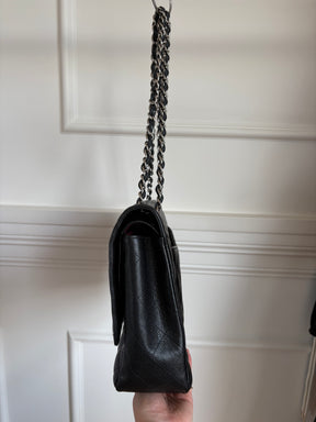 Chanel Caviar Leather Double Flap Maxi Bag Silver Hardware