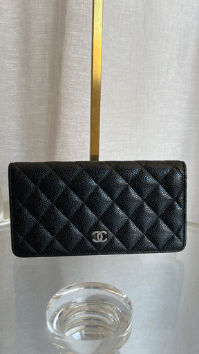 Chanel Black Caviar Leather Long Flap Wallet