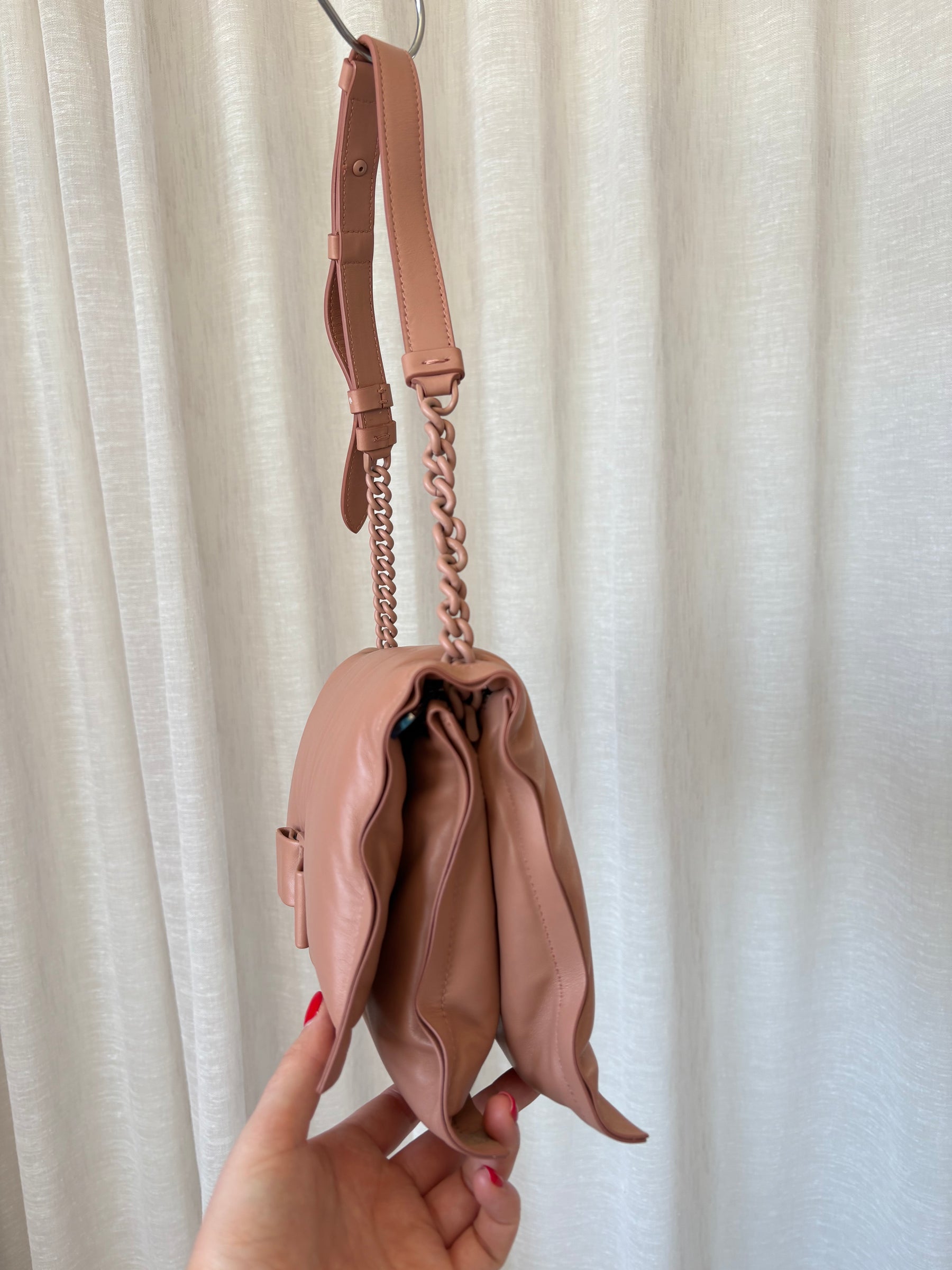 Salvatore Ferragamo Dust Rose Leather Pillow Chain Shoulder Bag