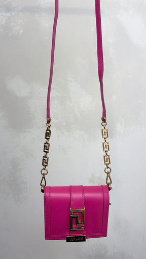 Versace Pink Leather Greca Goddess Chain Mini Wallet