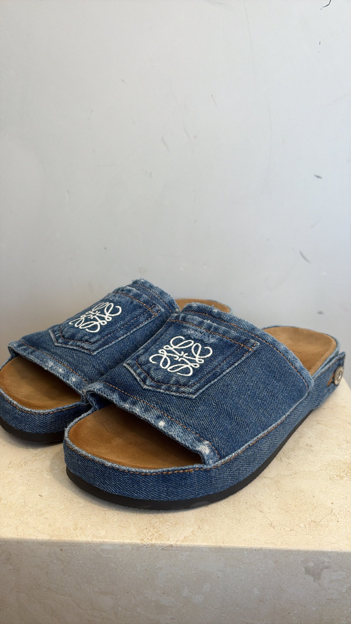 Loewe Destroyed Slide Washed Denim, 38