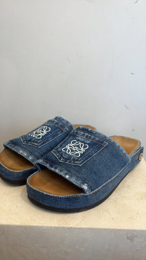 Loewe Destroyed Slide Washed Denim, 38