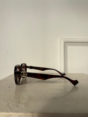 Gucci Tortoishell Slim Rectangular Sunglasses