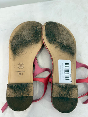 Chanel Pink Leather Chain T Bar Sandals, 37C