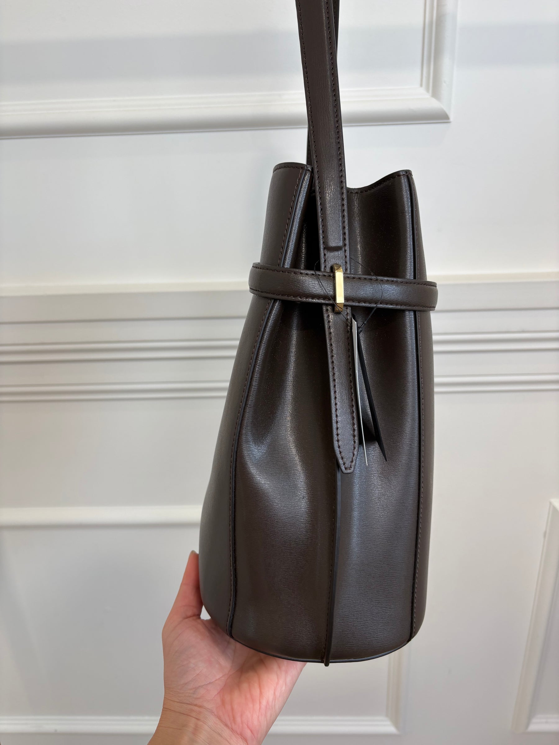 Totême Chocolate Brown Leather Belted Bucket Bag