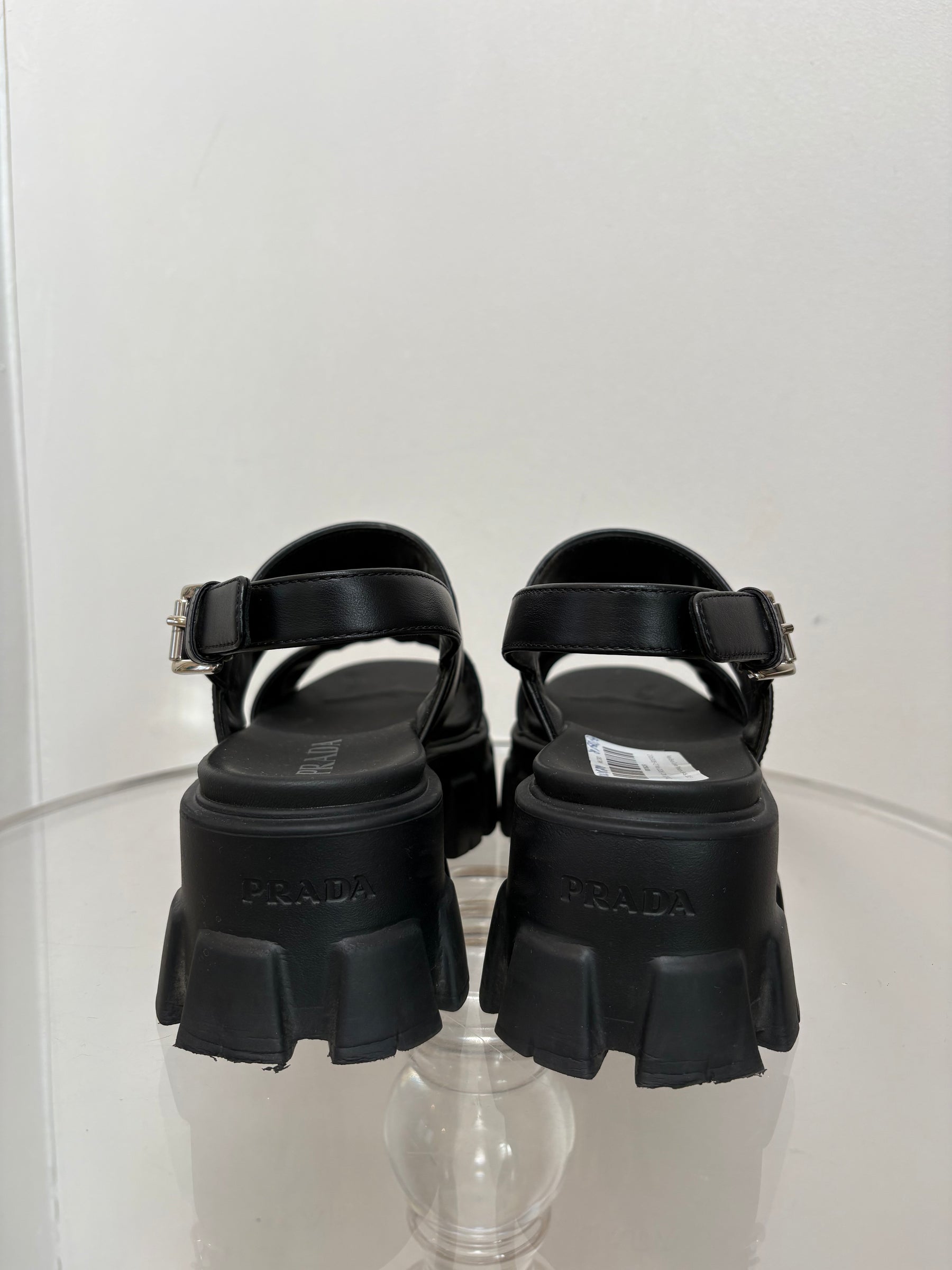 Prada Black Chunky Monolith Sandals, 38.5