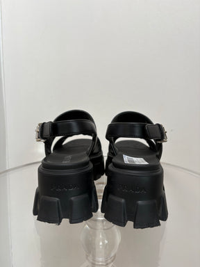 Prada Black Chunky Monolith Sandals, 38.5