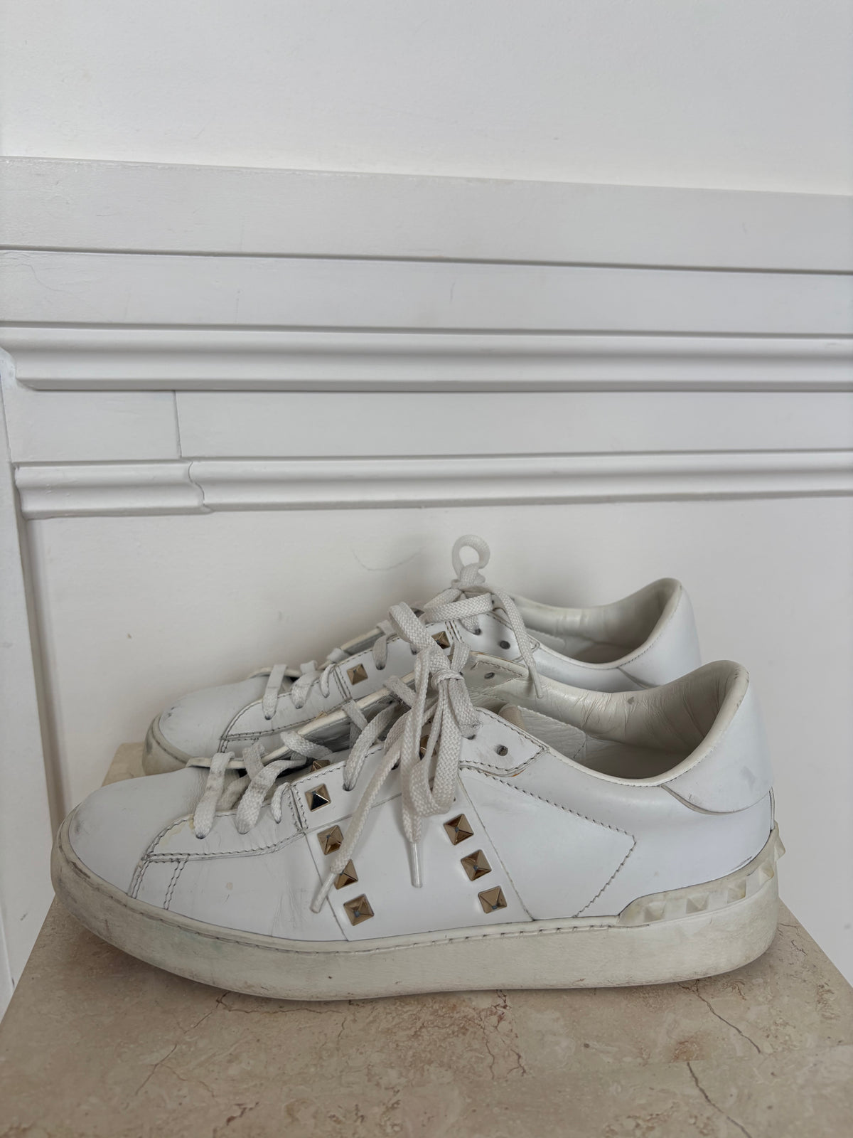 Valentino Gold Garavani Stud White Sneakers, 40.5