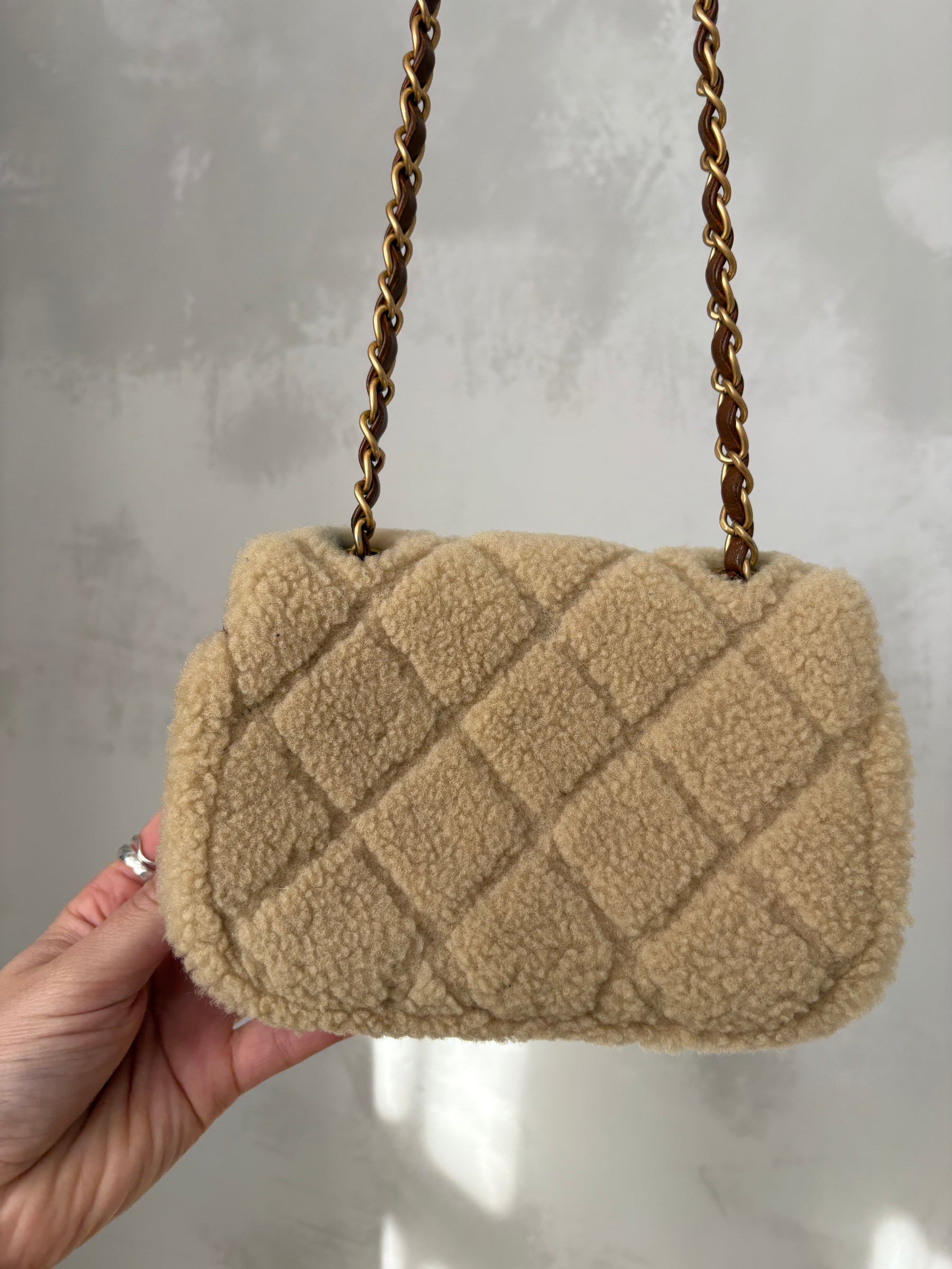 Chanel Mini Shearling Flap Bag Lambskin Dark Brown GHW